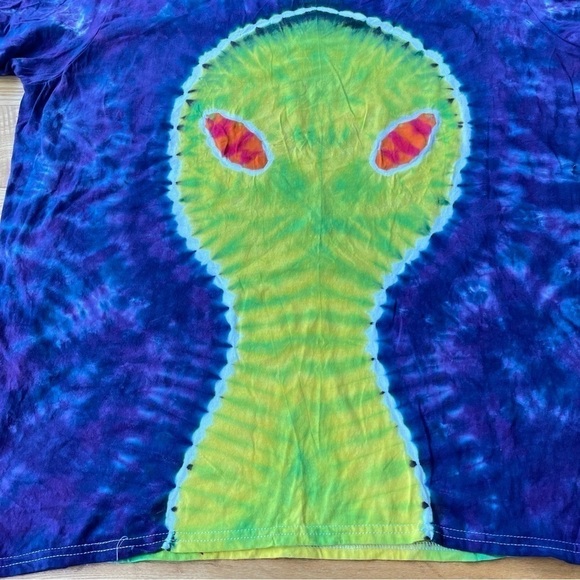 Tie dye double design UFO tractor beam and alien tshirt unisex 2XL crew blue - Picture 8 of 8